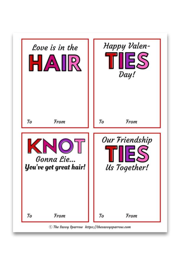 Printable Valentines Cards for Hair Ties – The Savvy Sparrow