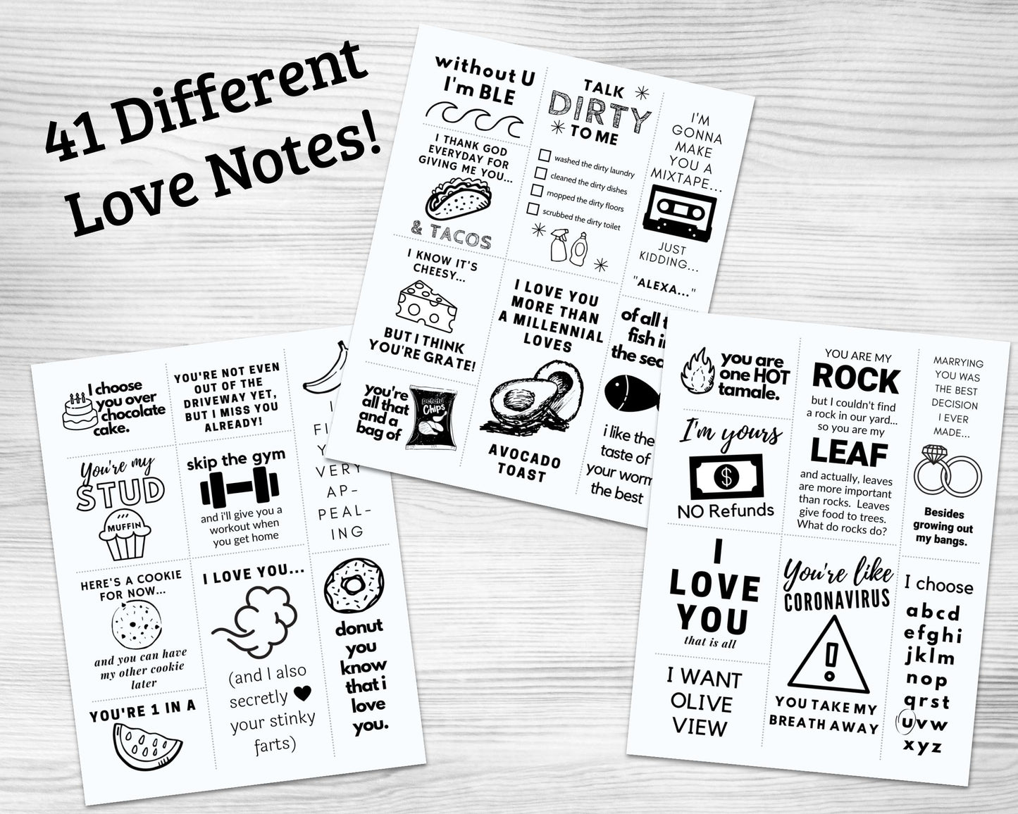 Printable Funny & Flirty Love Notes for Him
