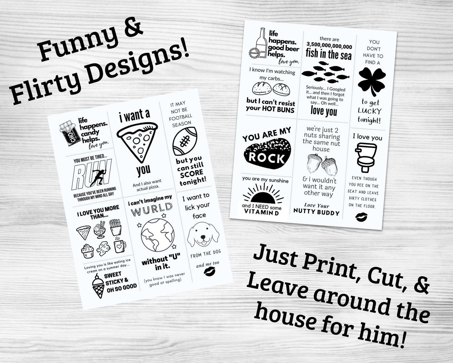 Printable Funny & Flirty Love Notes for Him