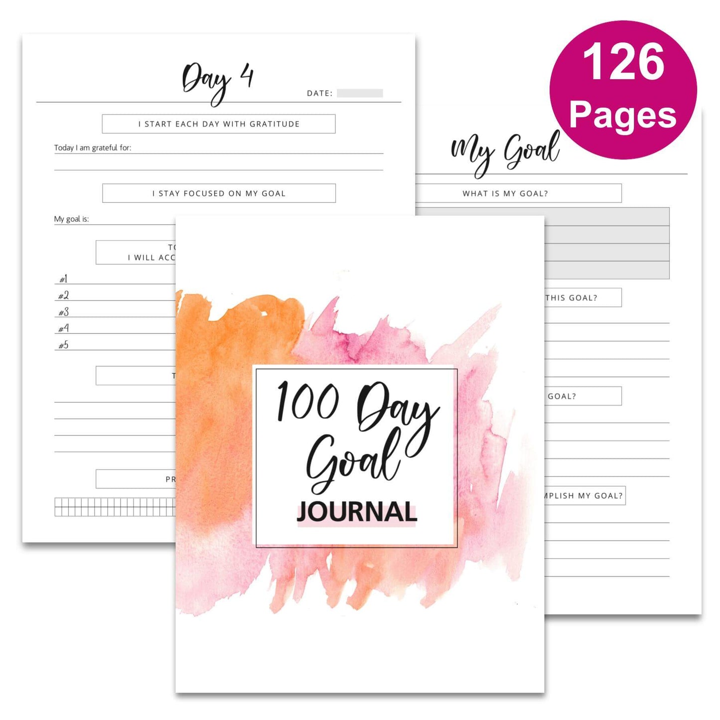 100 Day Goal Journal - 126 Page PDF Download