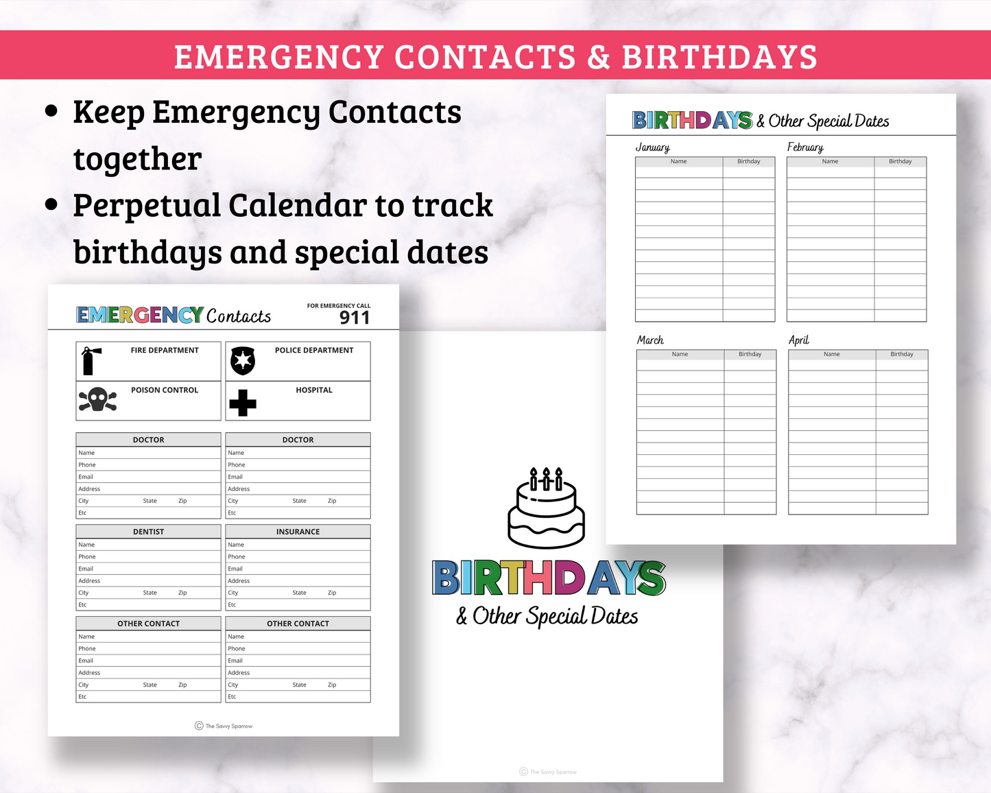 Address Book with Emergency Contacts, Birthdays, etc! - 42 Page PDF Download