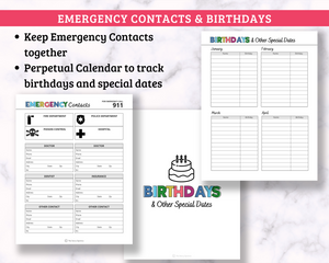 Address Book with Emergency Contacts, Birthdays, etc! - 42 Page PDF Download
