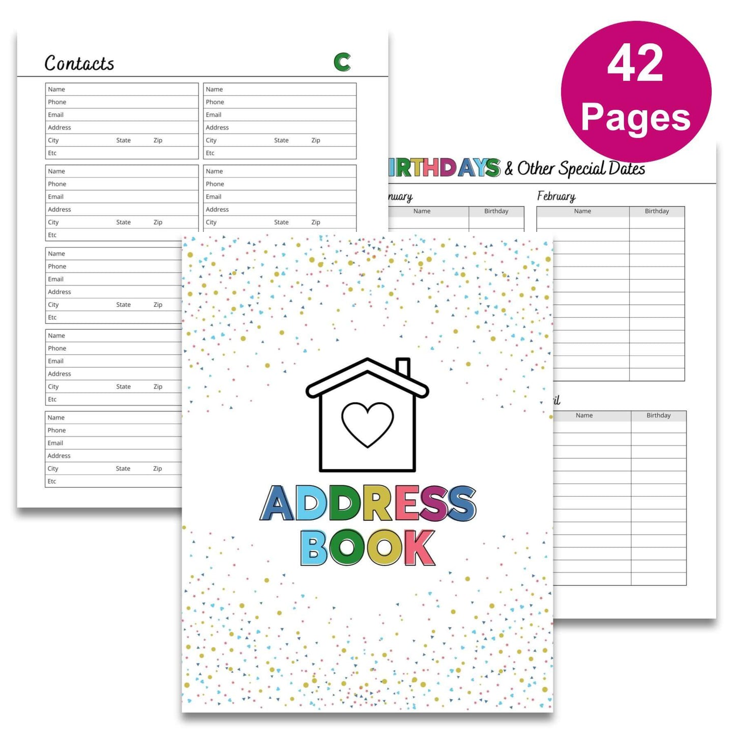 Address Book with Emergency Contacts, Birthdays, etc! - 42 Page PDF Download