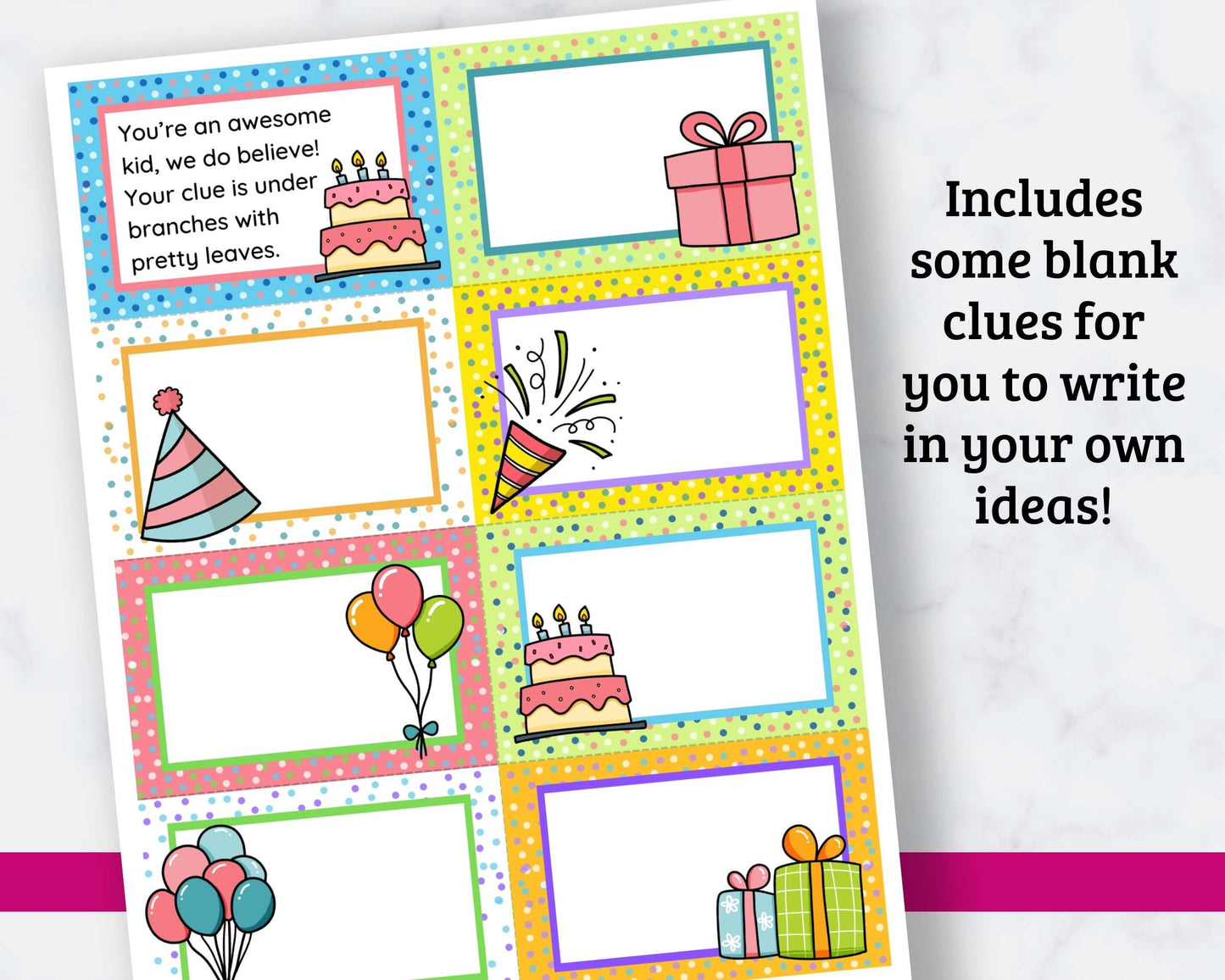 Birthday Treasure Hunt Clues for Kids - 33 Rhyming Clues