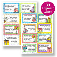 Load image into Gallery viewer, Birthday Treasure Hunt Clues for Kids - 33 Rhyming Clues