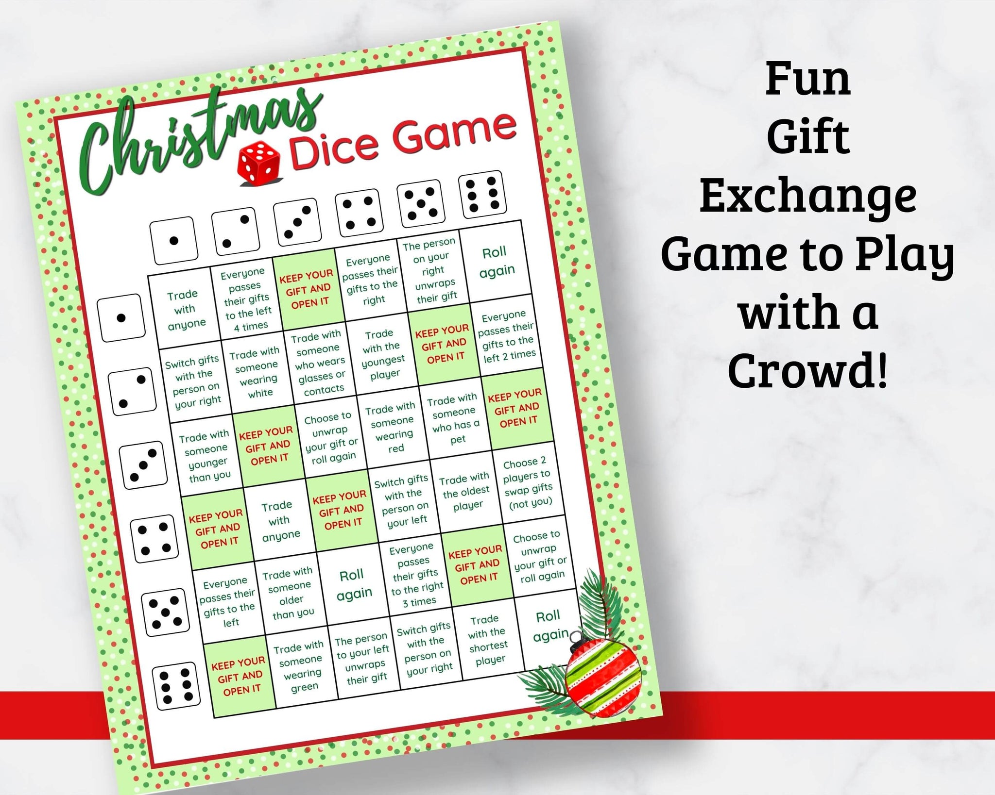 Printable Christmas Dice Game - Fun Gift Exchange for a Crowd