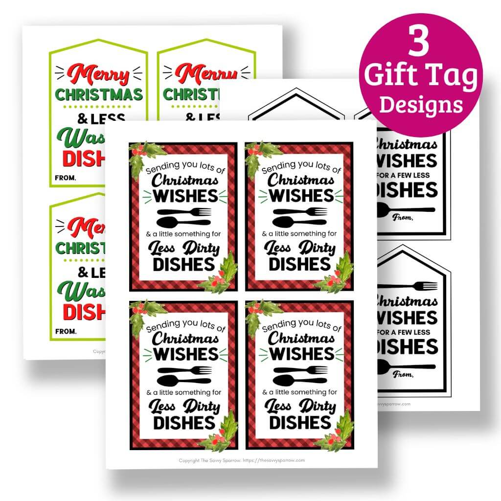 Paper Plate Christmas Gift Tags Printable - "Less Dishes" - 3 Designs