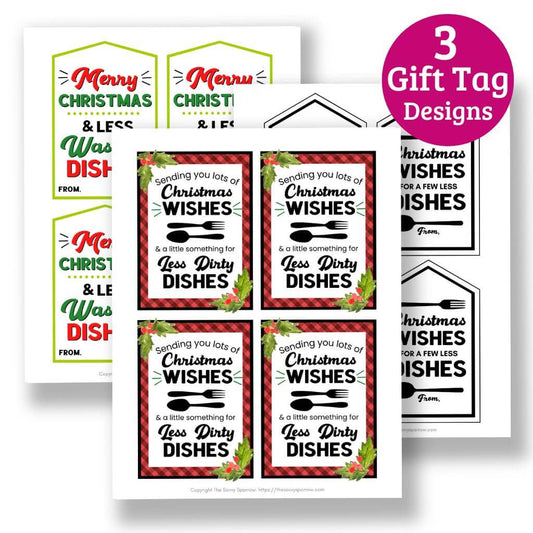 Paper Plate Christmas Gift Tags Printable - "Less Dishes" - 3 Designs