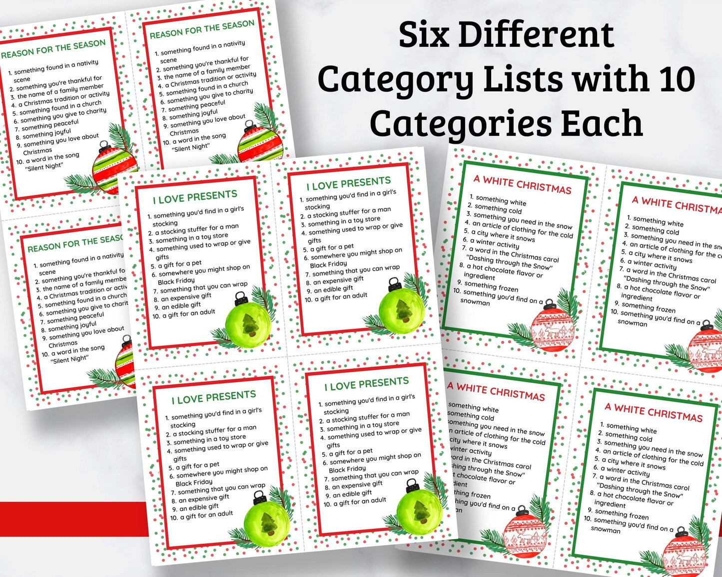 Christmas Scattergories Printable Cards - Fun Christmas Game!