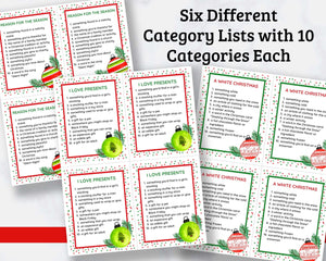 Christmas Scattergories Printable Cards - Fun Christmas Game!