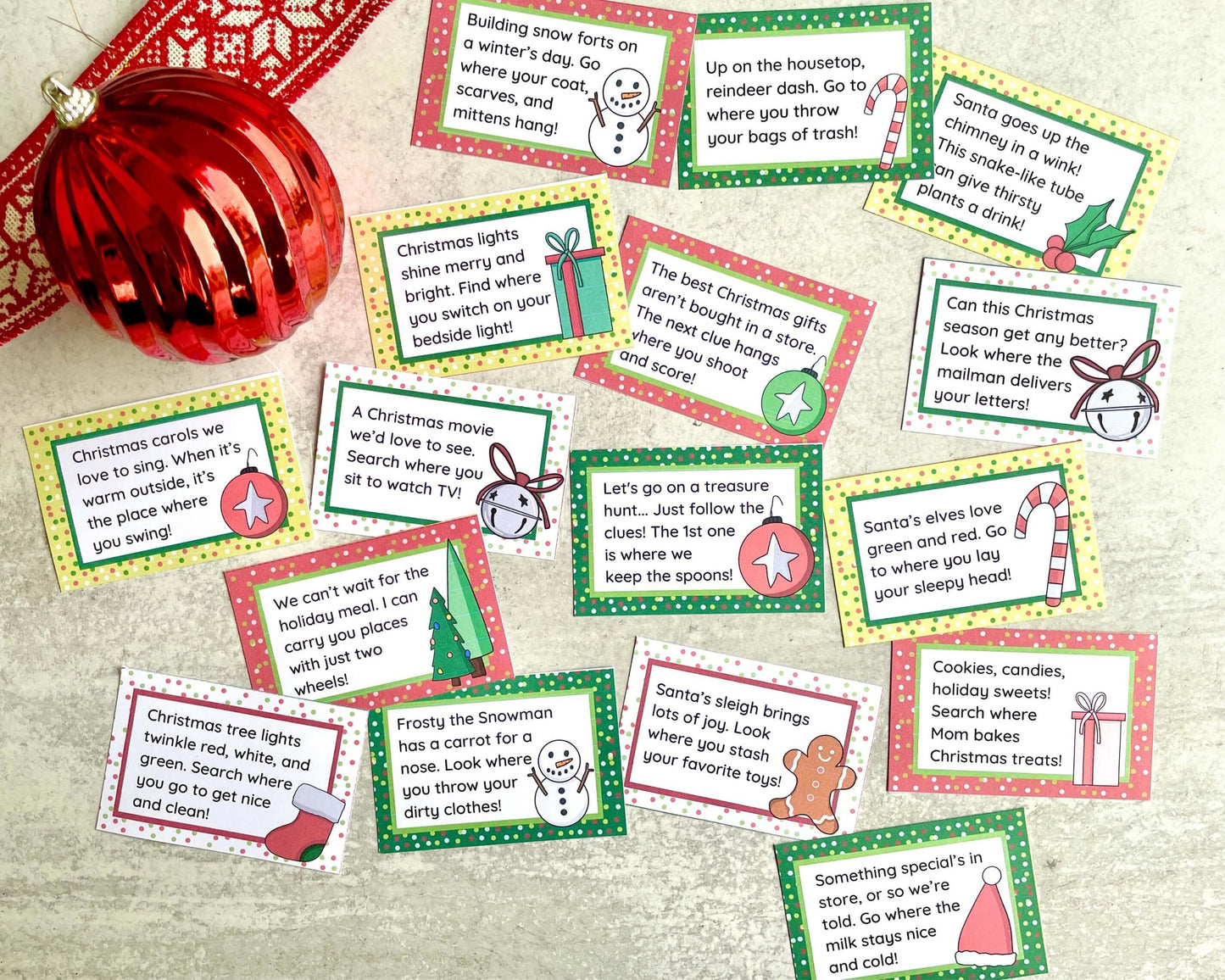 Christmas Scavenger Hunt Clues - 32 Rhyming Clues