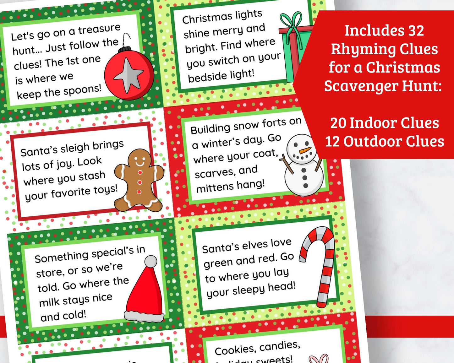 Christmas Scavenger Hunt Clues - 32 Rhyming Clues
