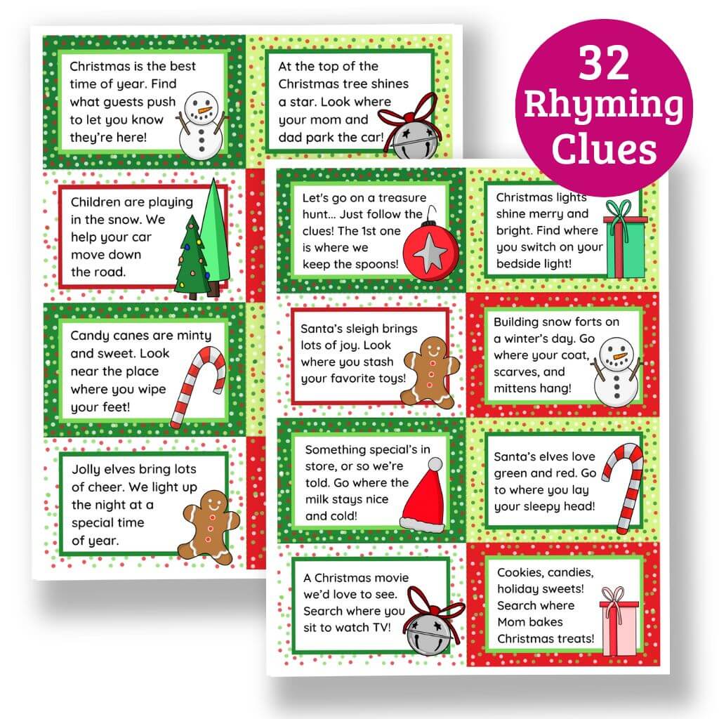 Christmas Scavenger Hunt Clues - 32 Rhyming Clues