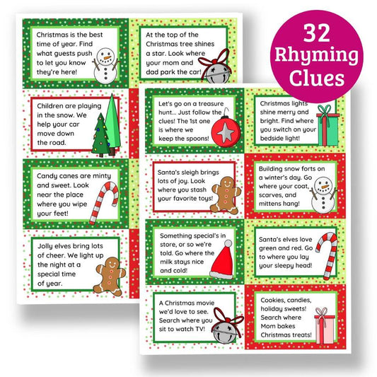 Christmas Scavenger Hunt Clues - 32 Rhyming Clues