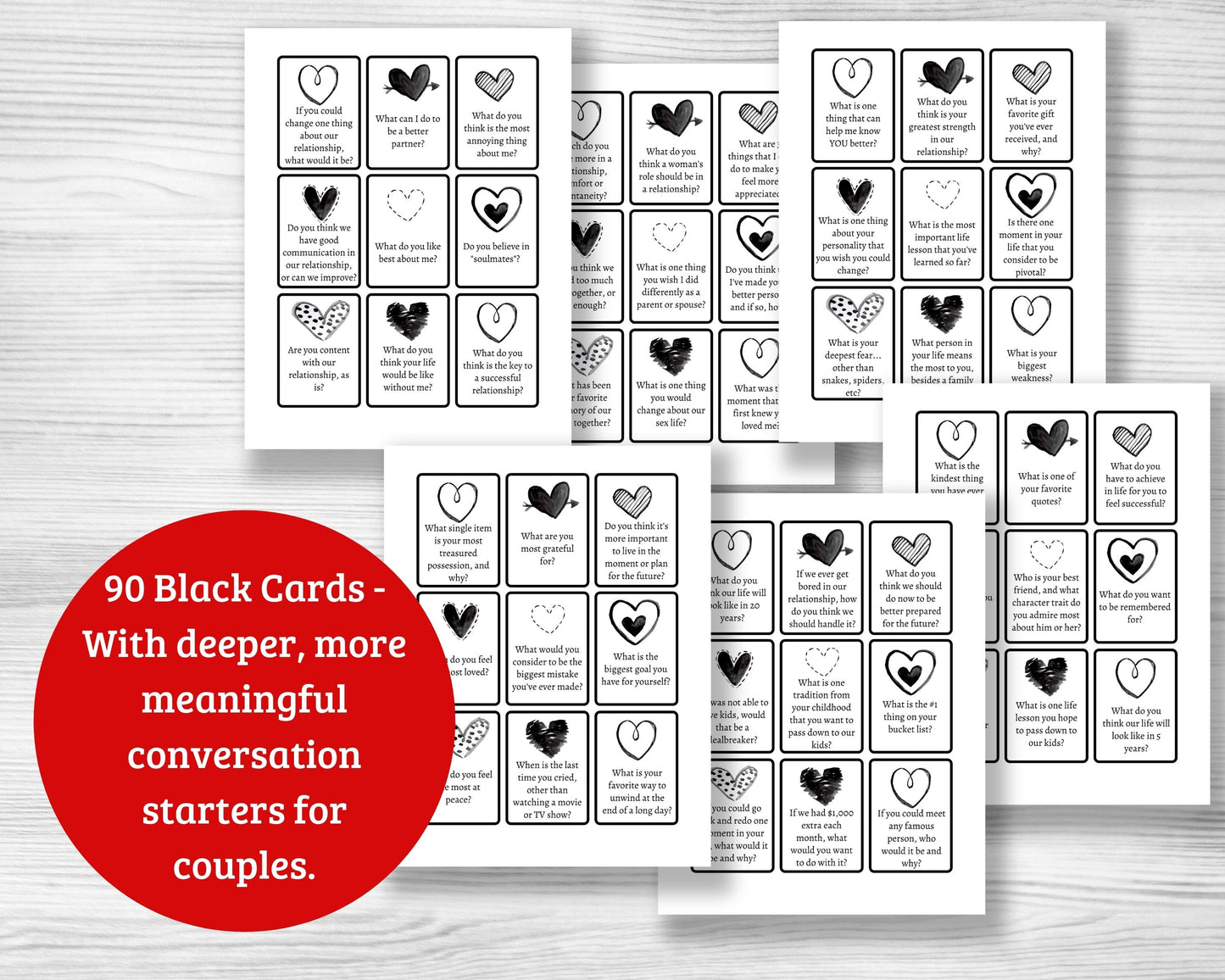 Conversation Cards for Couples - 135 Printable Cards
