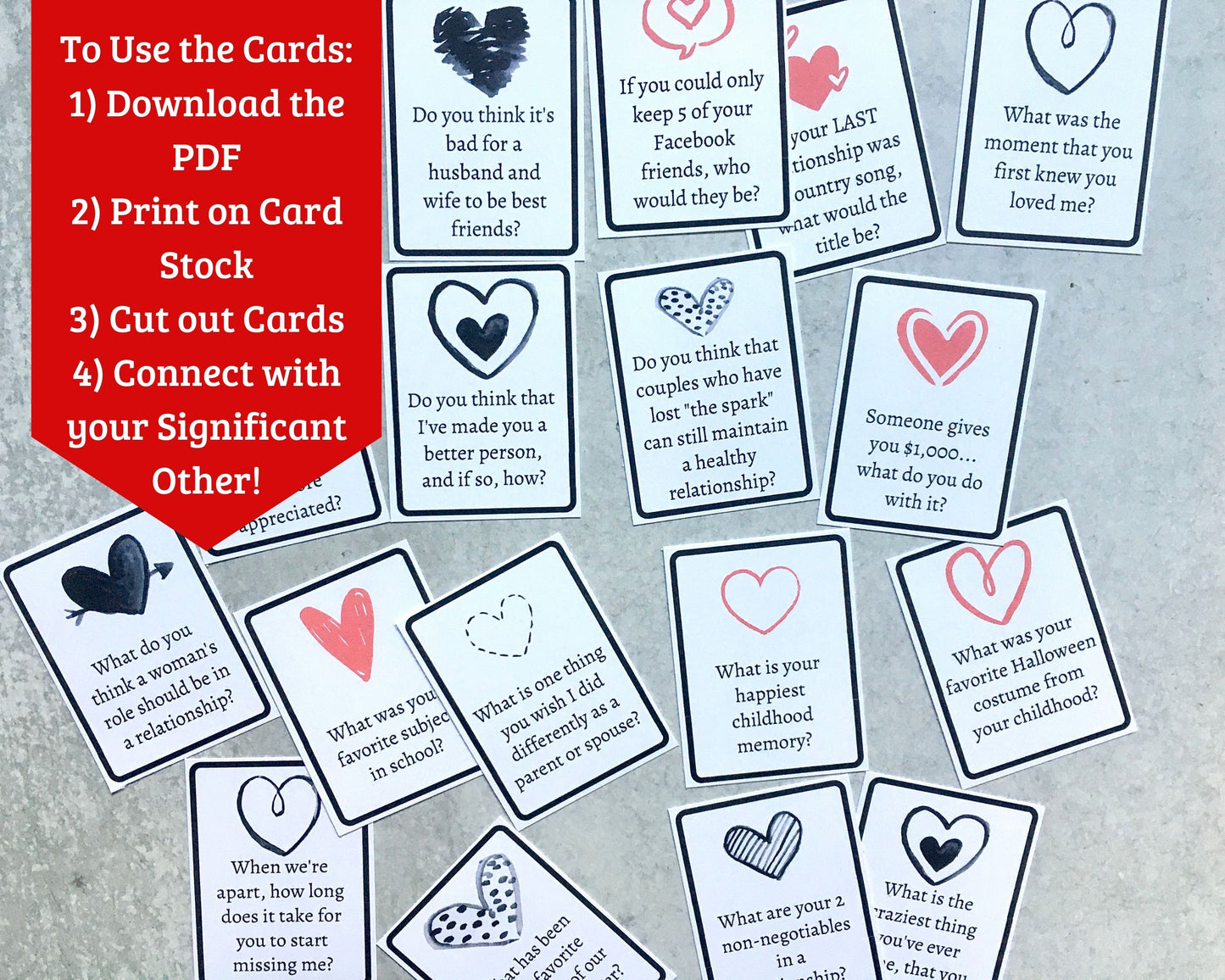 Conversation Cards for Couples - 135 Printable Cards