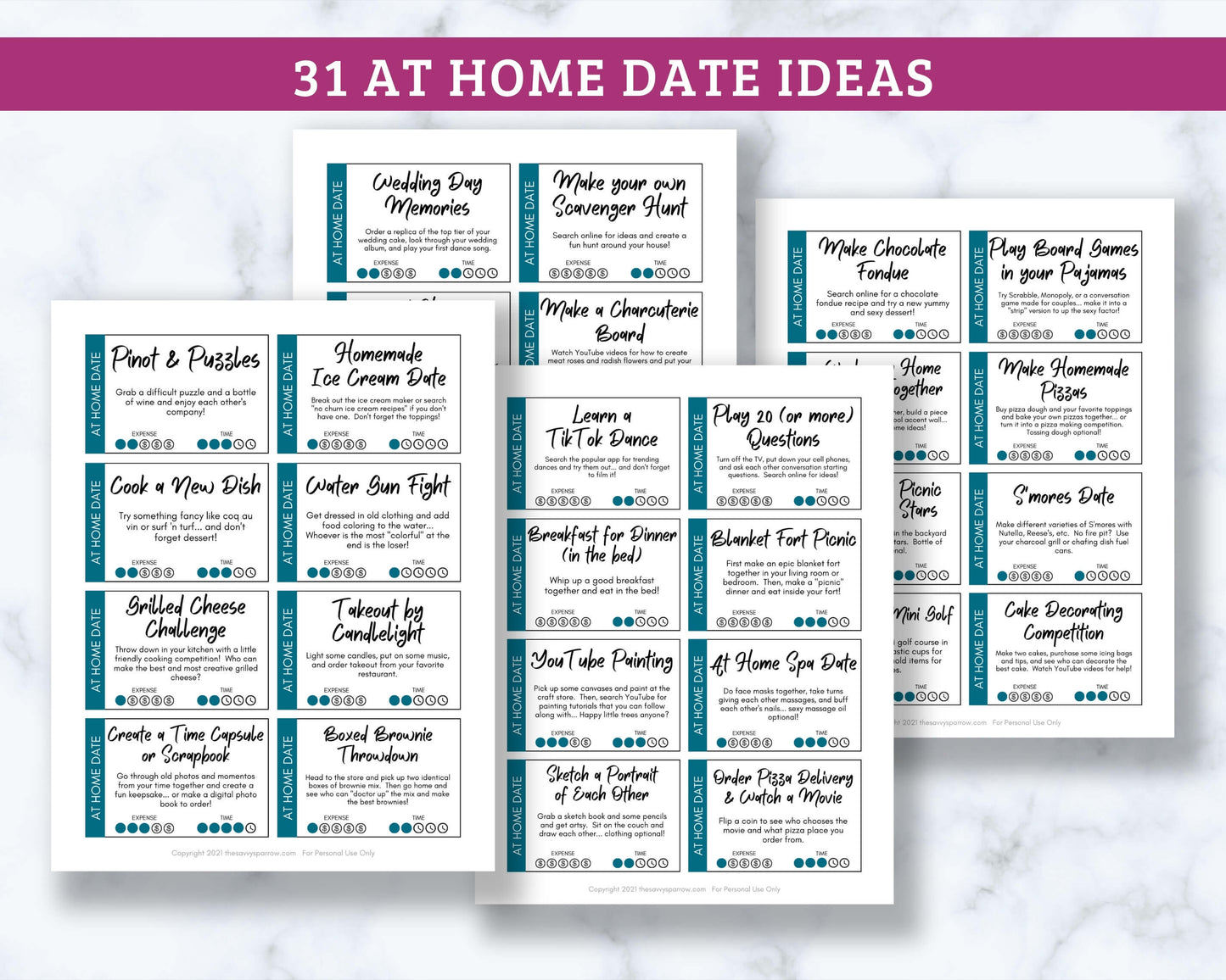 Date Night Idea Cards - 94 Printable Cards