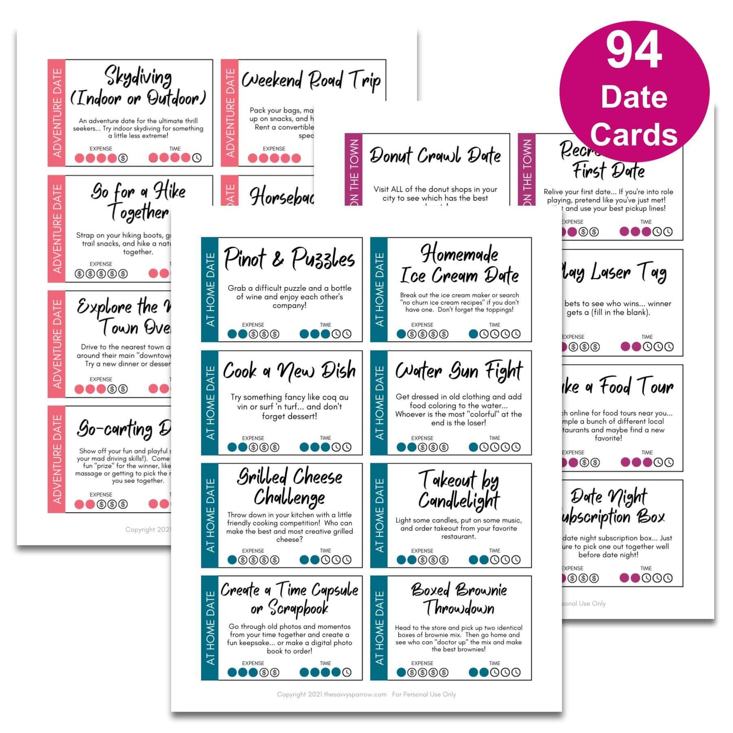 Date Night Idea Cards - 94 Printable Cards