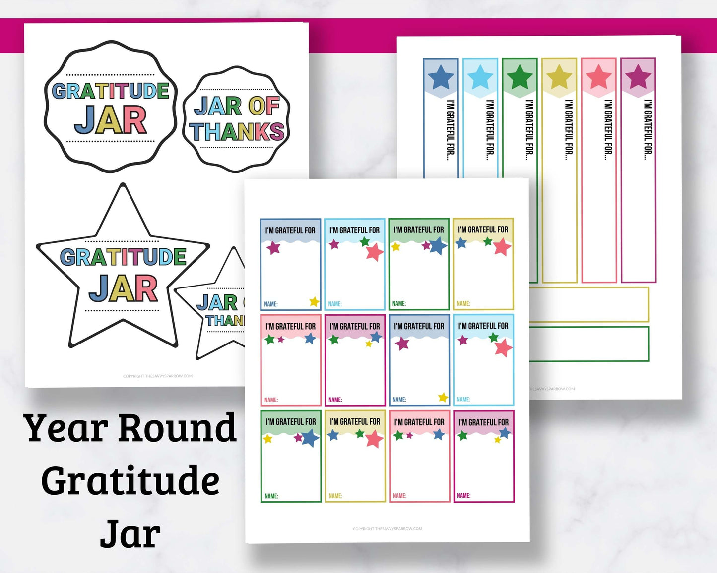 Gratitude Jar Printables for Kids - 6 Page PDF Download