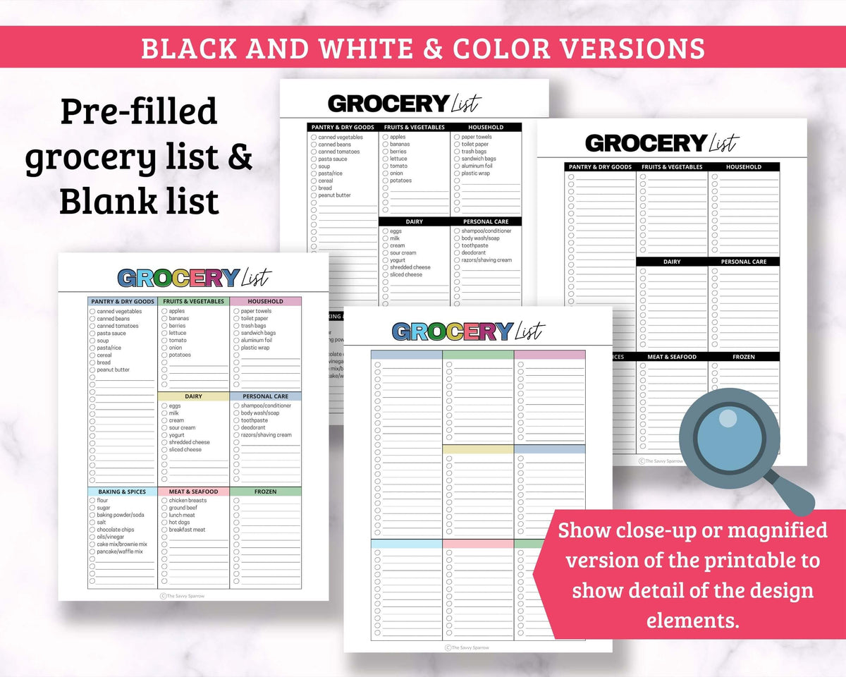 Master Grocery List Template - Printable Editable PDF – The Savvy Sparrow