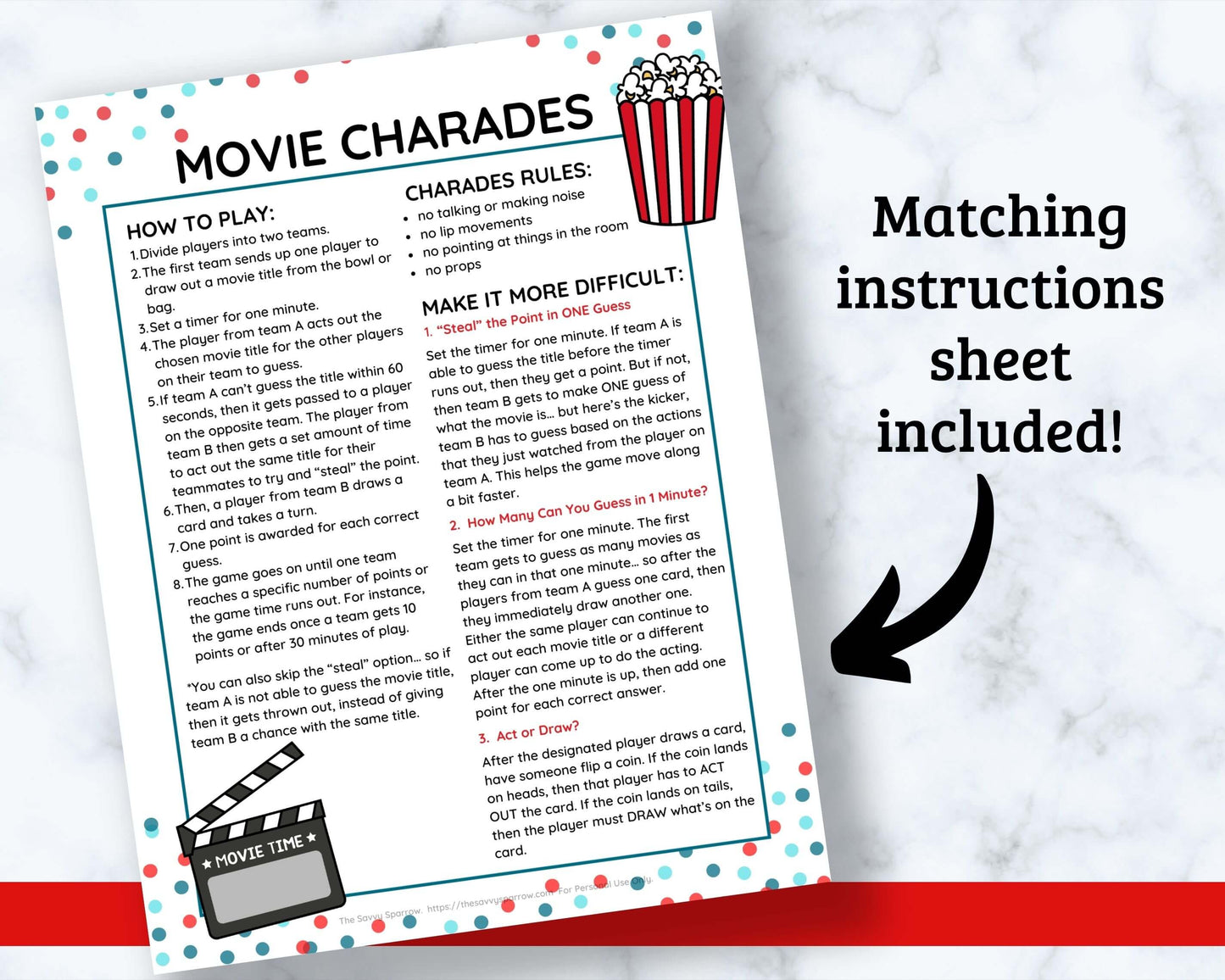 Movie Charades Printable Cards - 160+ Game Cards!