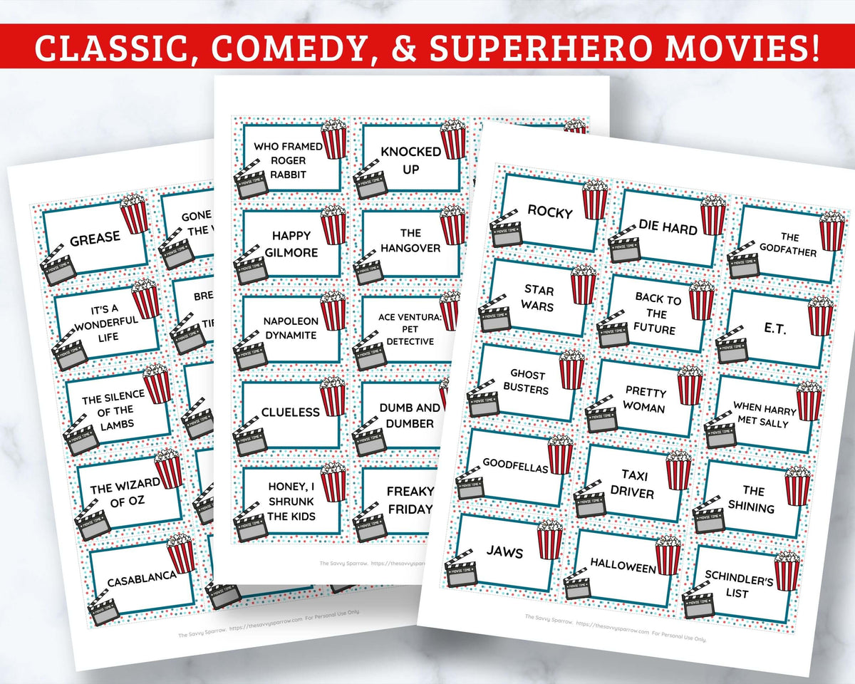 Printable Movie Charades Game Cards - 160+ Movie Titles – The Savvy Sparrow