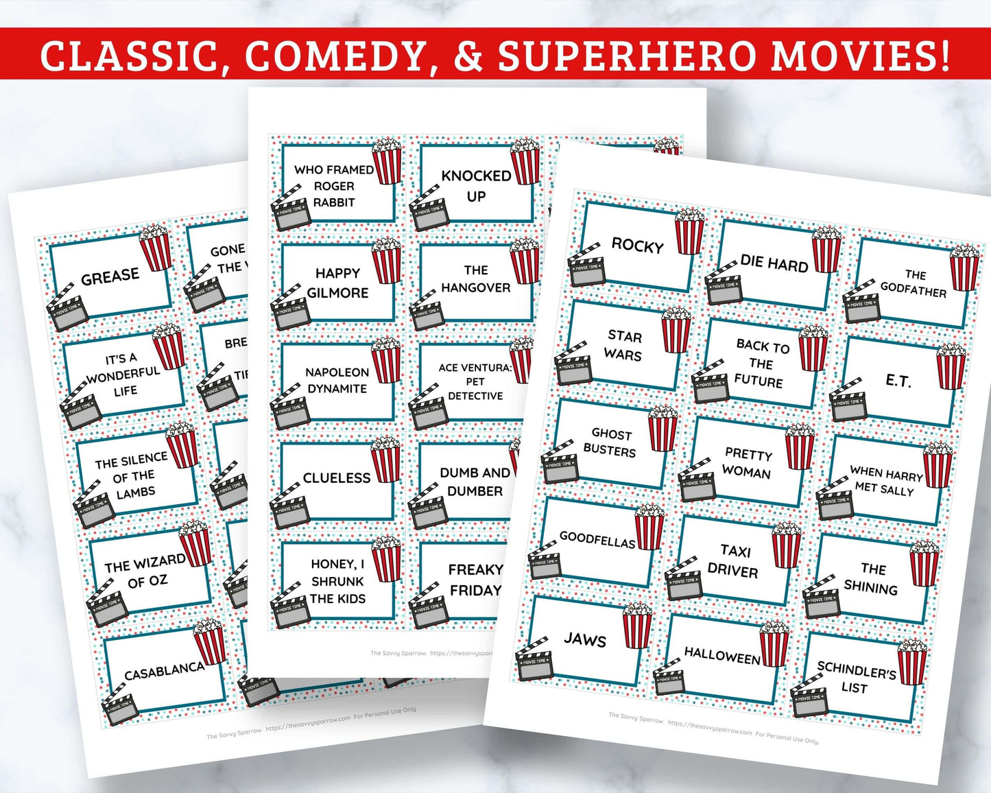 Movie Charades Printable Cards - 160+ Game Cards!
