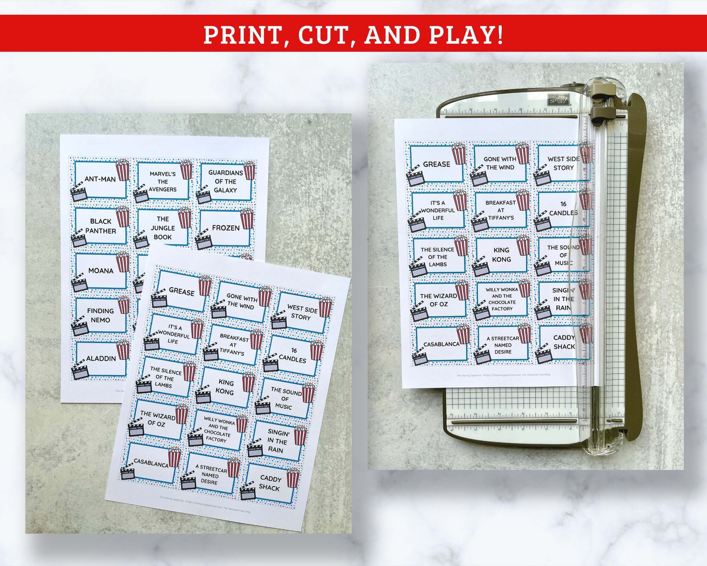 Movie Charades Printable Cards - 160+ Game Cards!
