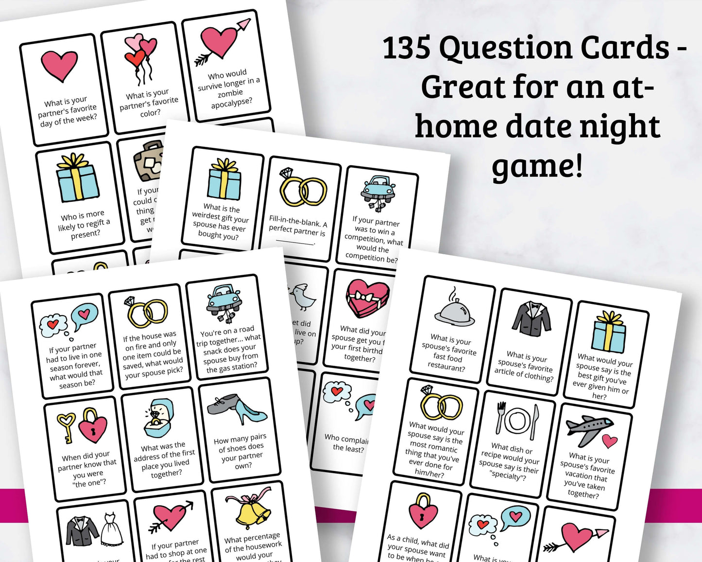 Not So Newlywed Game Question Cards - 135 Printable Game Cards