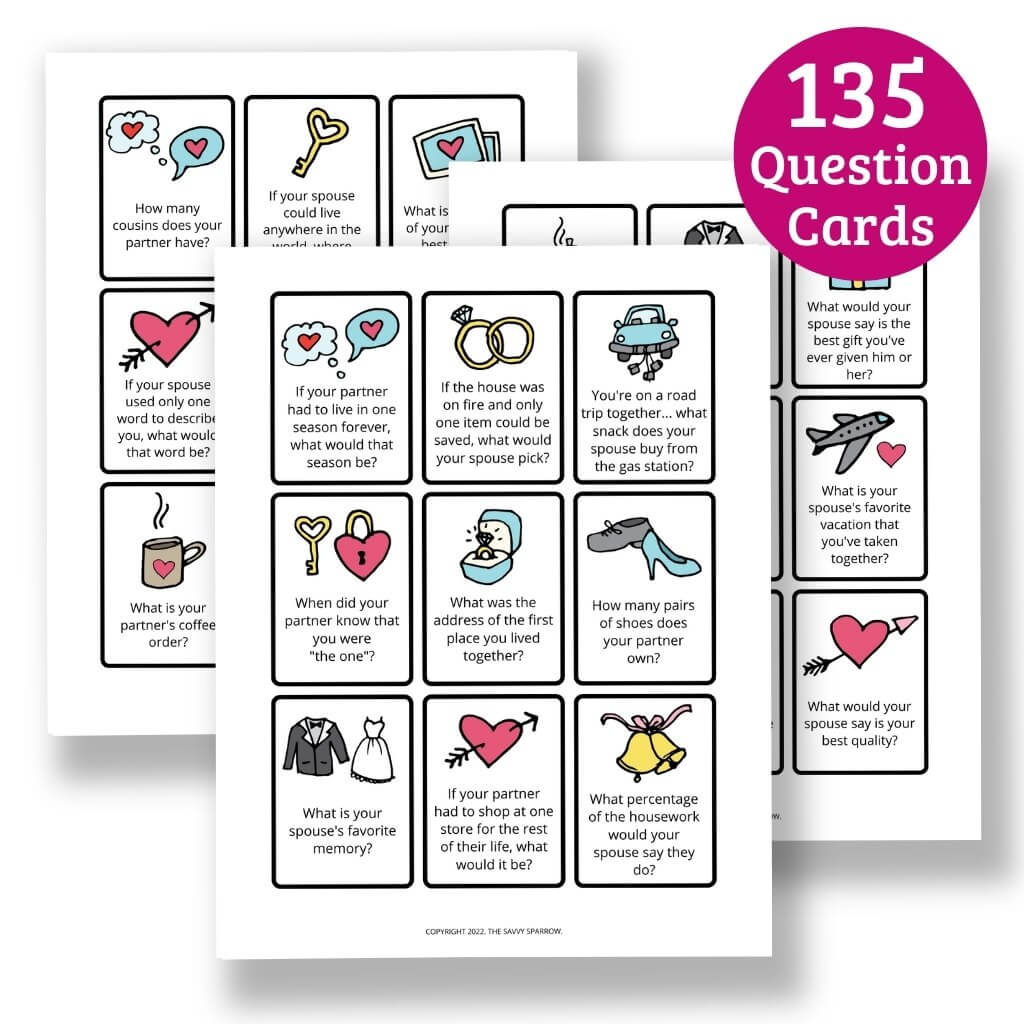 Not So Newlywed Game Question Cards - 135 Printable Game Cards