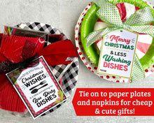 Load image into Gallery viewer, Paper Plate Christmas Gift Tags Printable - &quot;Less Dishes&quot; - 3 Designs