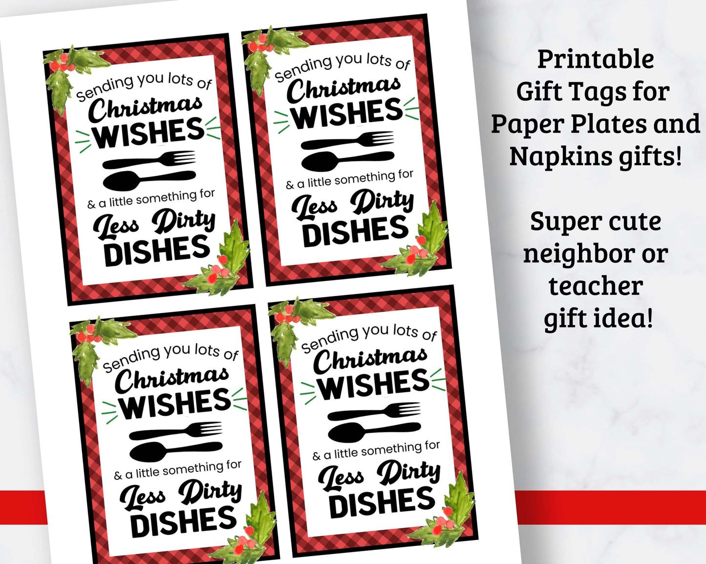 Paper Plate Christmas Gift Tags Printable - "Less Dishes" - 3 Designs