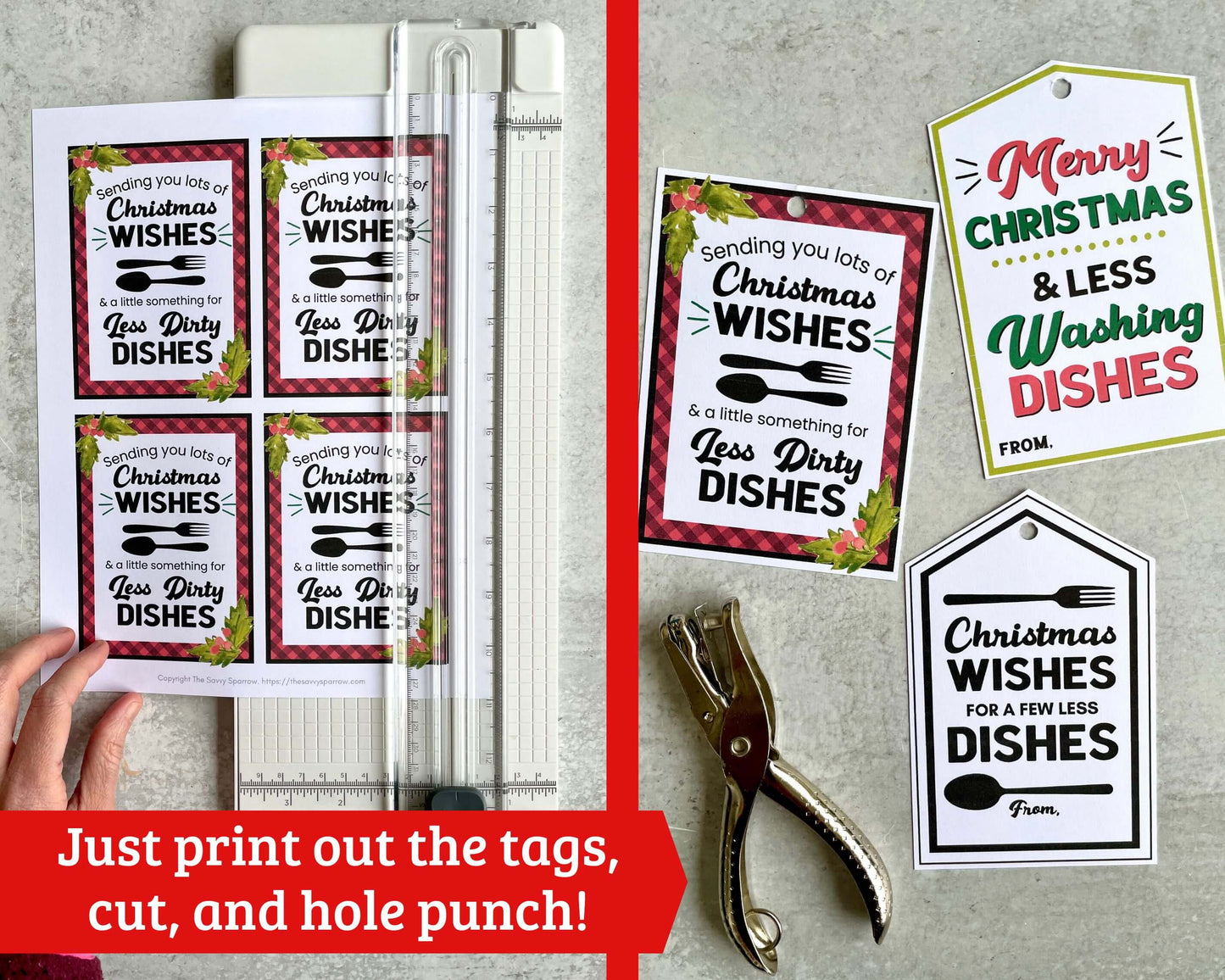 Paper Plate Christmas Gift Tags Printable - "Less Dishes" - 3 Designs