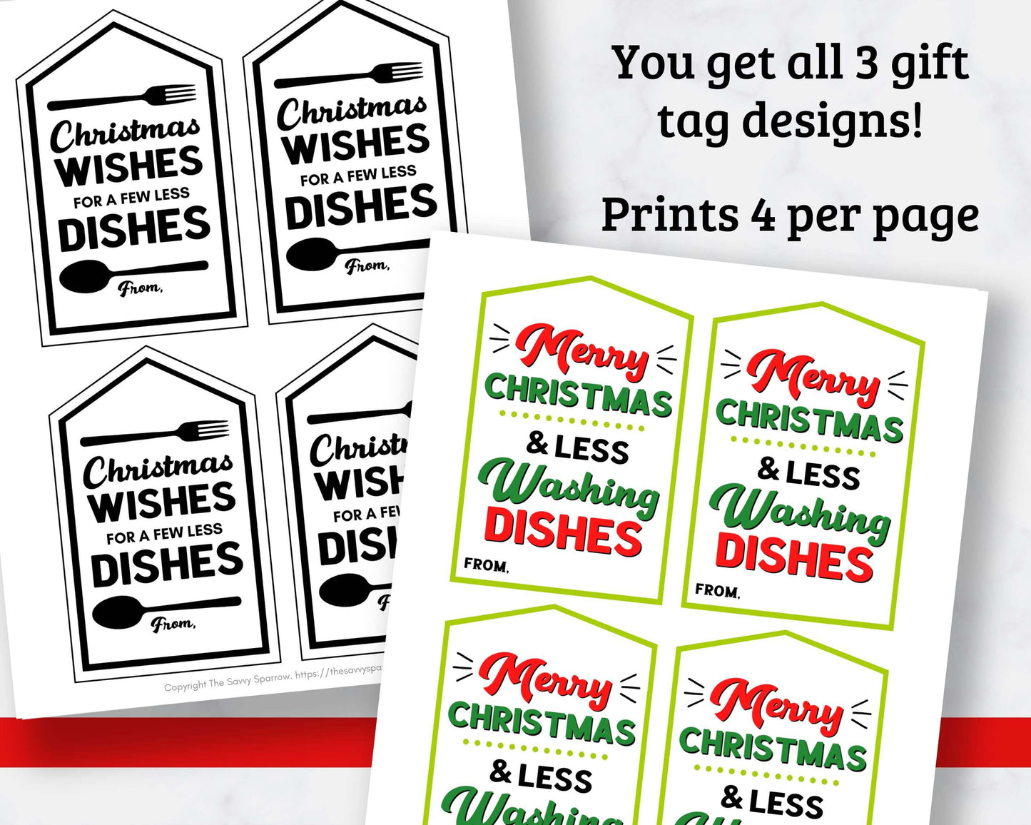 Paper Plate Christmas Gift Tags Printable - "Less Dishes" - 3 Designs