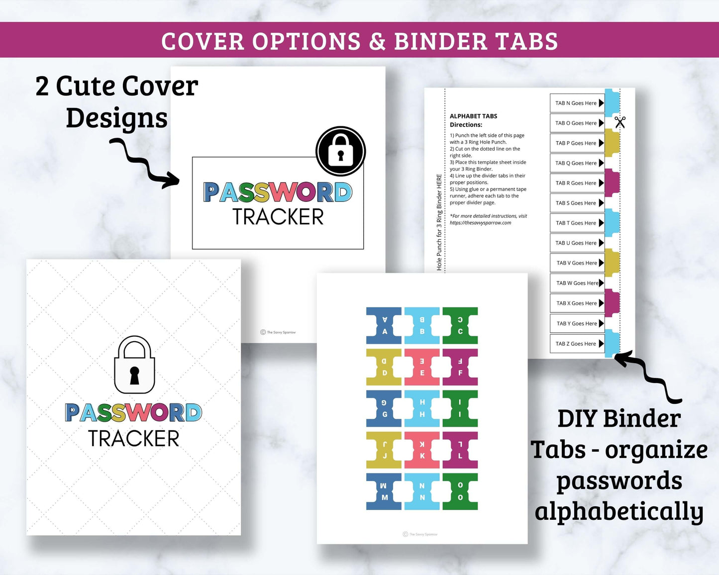 Password Tracker - 87 page Fillable PDF - Organize passwords alphabetically!