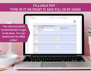Password Tracker - 87 page Fillable PDF - Organize passwords alphabetically!