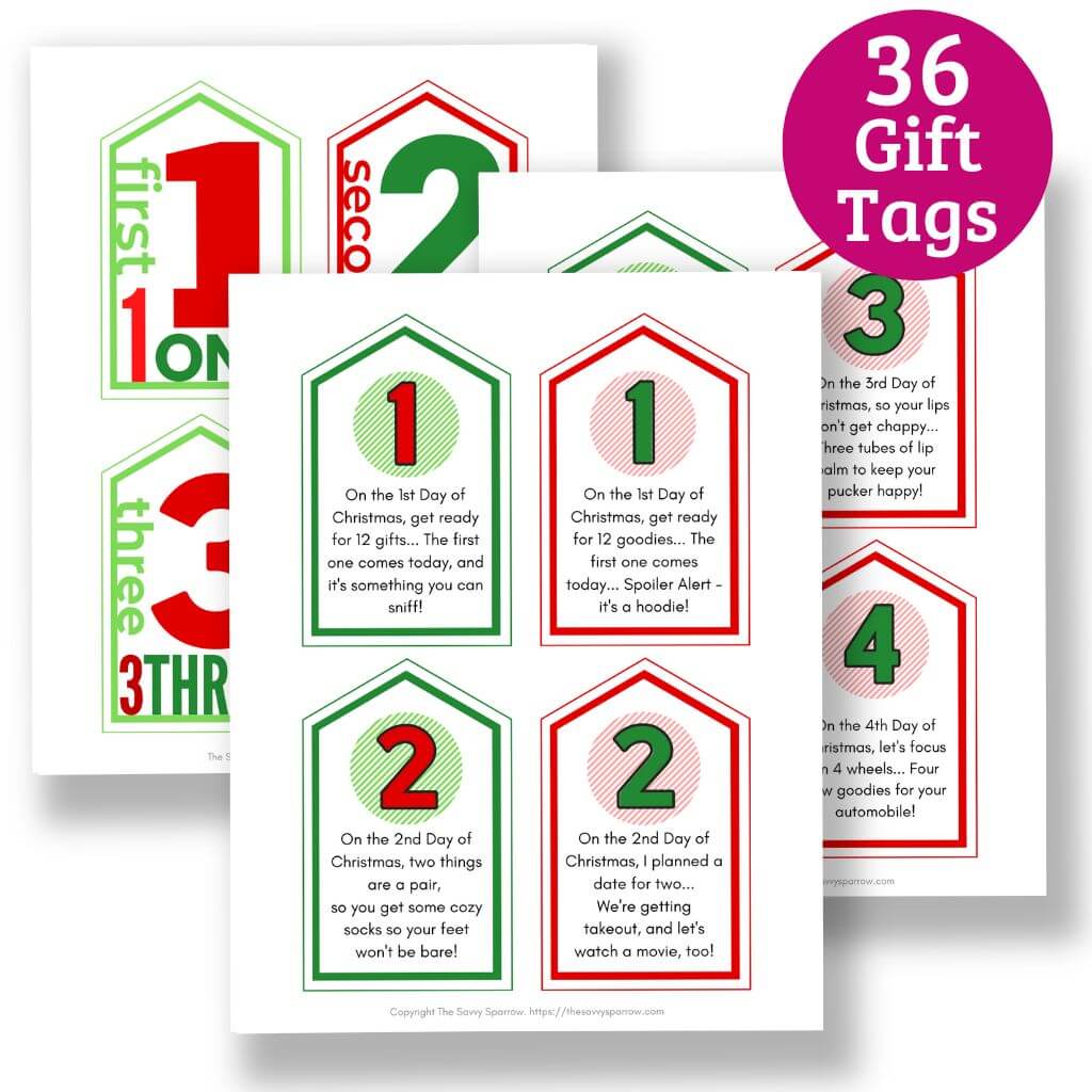 Printable 12 Days of Christmas Gift Tags Instant Download, Secret Santa  Card