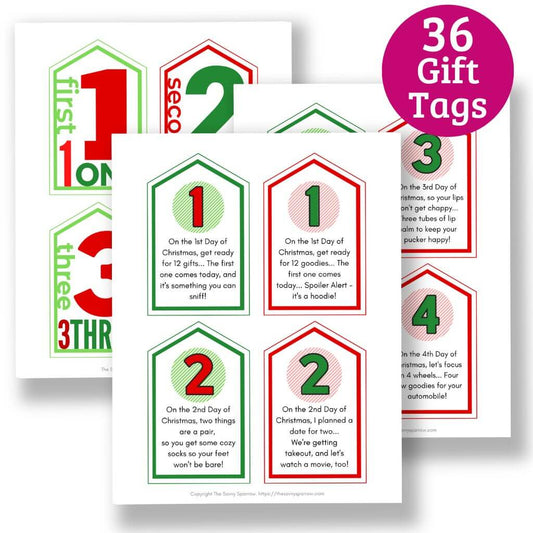 12 Days of Christmas Gift Tags for Him - 36 Different Tags!
