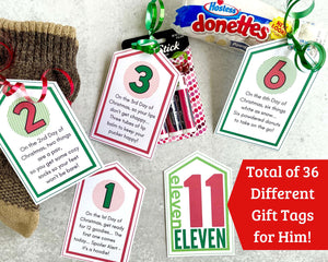 12 Days of Christmas Gift Tags for Him - 36 Different Tags!