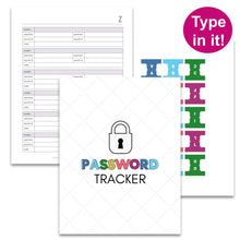 Load image into Gallery viewer, Password Tracker - 87 page Fillable PDF - Organize passwords alphabetically!