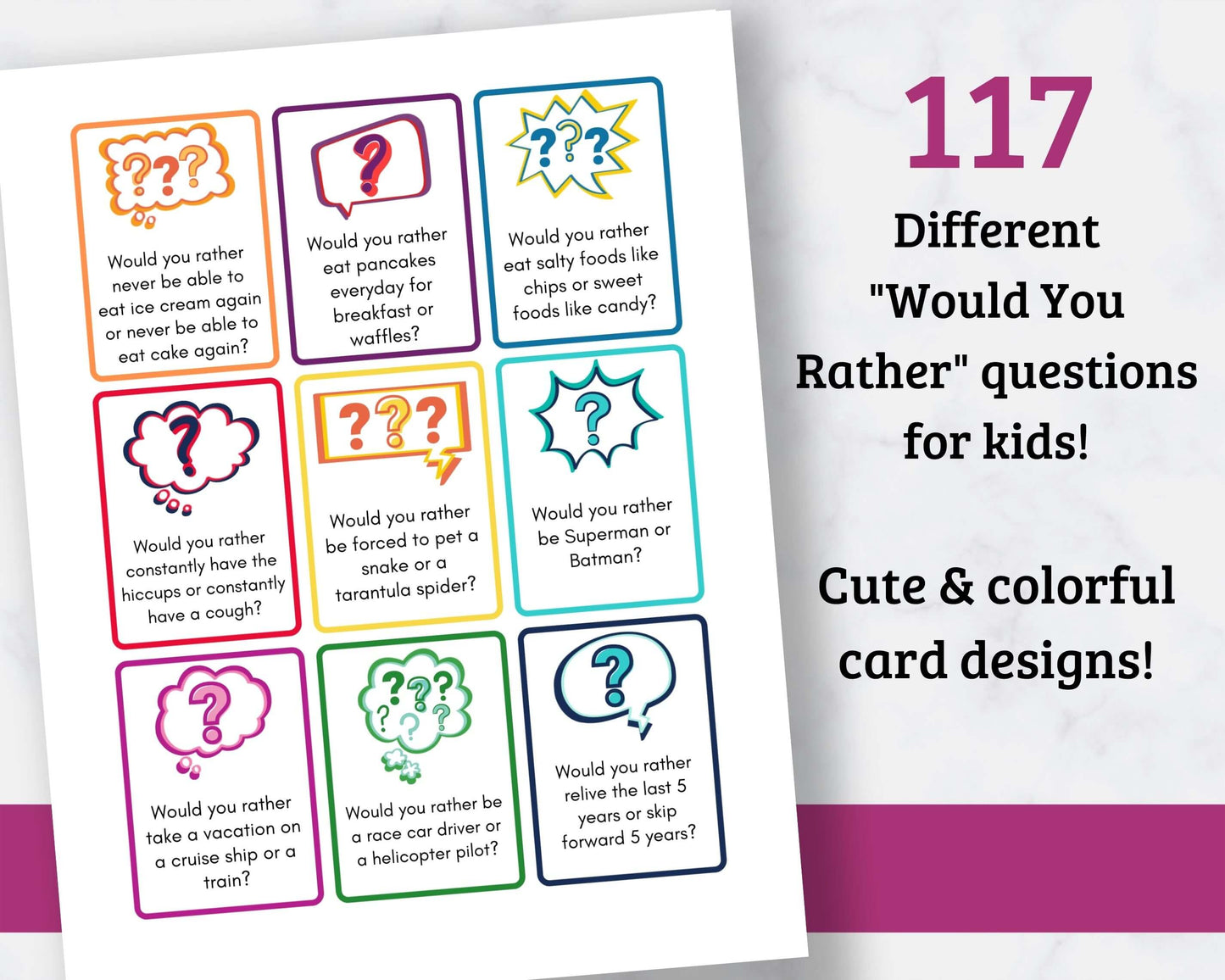 "Would You Rather" Questions for Kids - 117 Printable Cards!