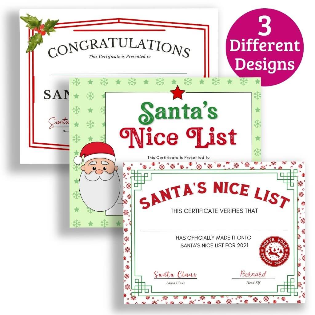 Santa's Nice List Certificates for Kids - 3 Printable Designs!