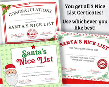 Load image into Gallery viewer, Santa&#39;s Nice List Certificates for Kids - 3 Printable Designs!