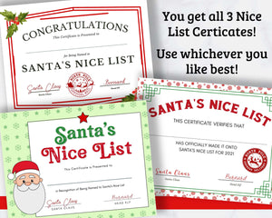 Santa's Nice List Certificates for Kids - 3 Printable Designs!