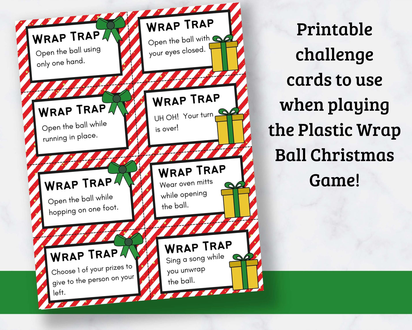 Plastic Wrap Ball Game Challenge Cards - Fun Christmas Game!