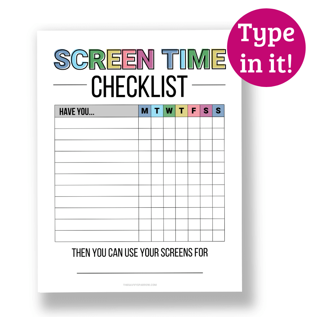 Screen Time Checklist for Kids - Printable Editable PDF – The Savvy Sparrow screen-time-checklist-for-kids-printable-editable-pdf-the-savvy-sparrow