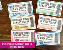 Load image into Gallery viewer, Screen Time Coupons for Kids - Printable PDF Download