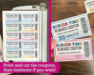 Screen Time Coupons for Kids - Printable PDF Download