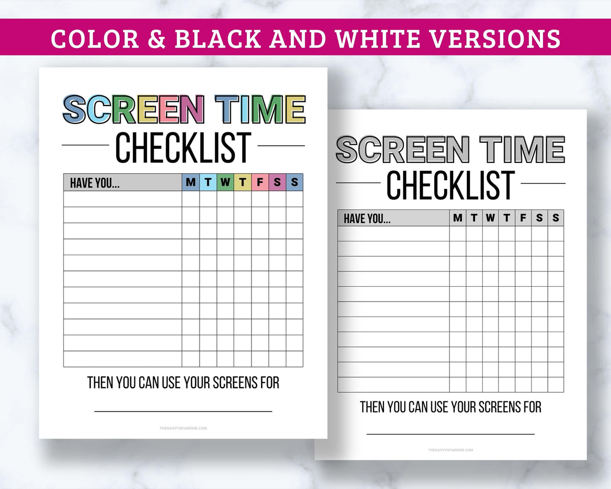 Screen Time Checklist for Kids - Printable Editable PDF – The Savvy Sparrow
