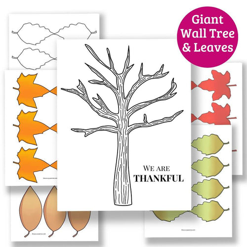 Giant Thankful Tree for the Wall with Leaf Templates - Kids Gratitude Activity